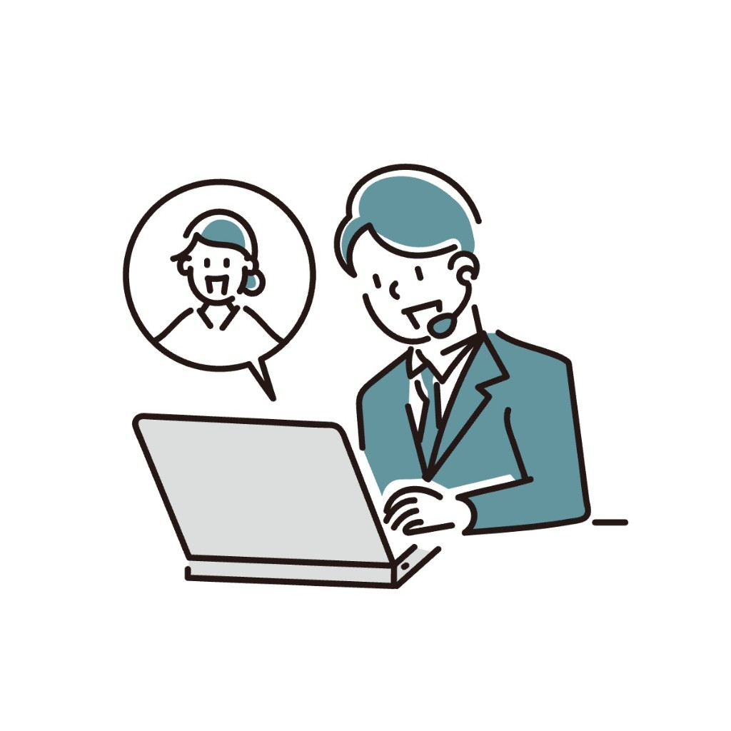 ヘッドセットでサポートする人のイラスト